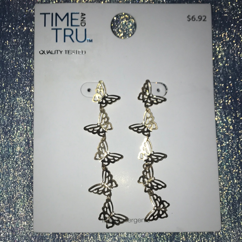 315 Time Tru Gold Tone Butterfly Earrings 5$